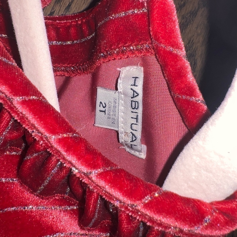 Habitual Toddler Girl Red Velvet Glitter Dress - 2T - Holiday/Special Occasion - Picture 2 of 4
